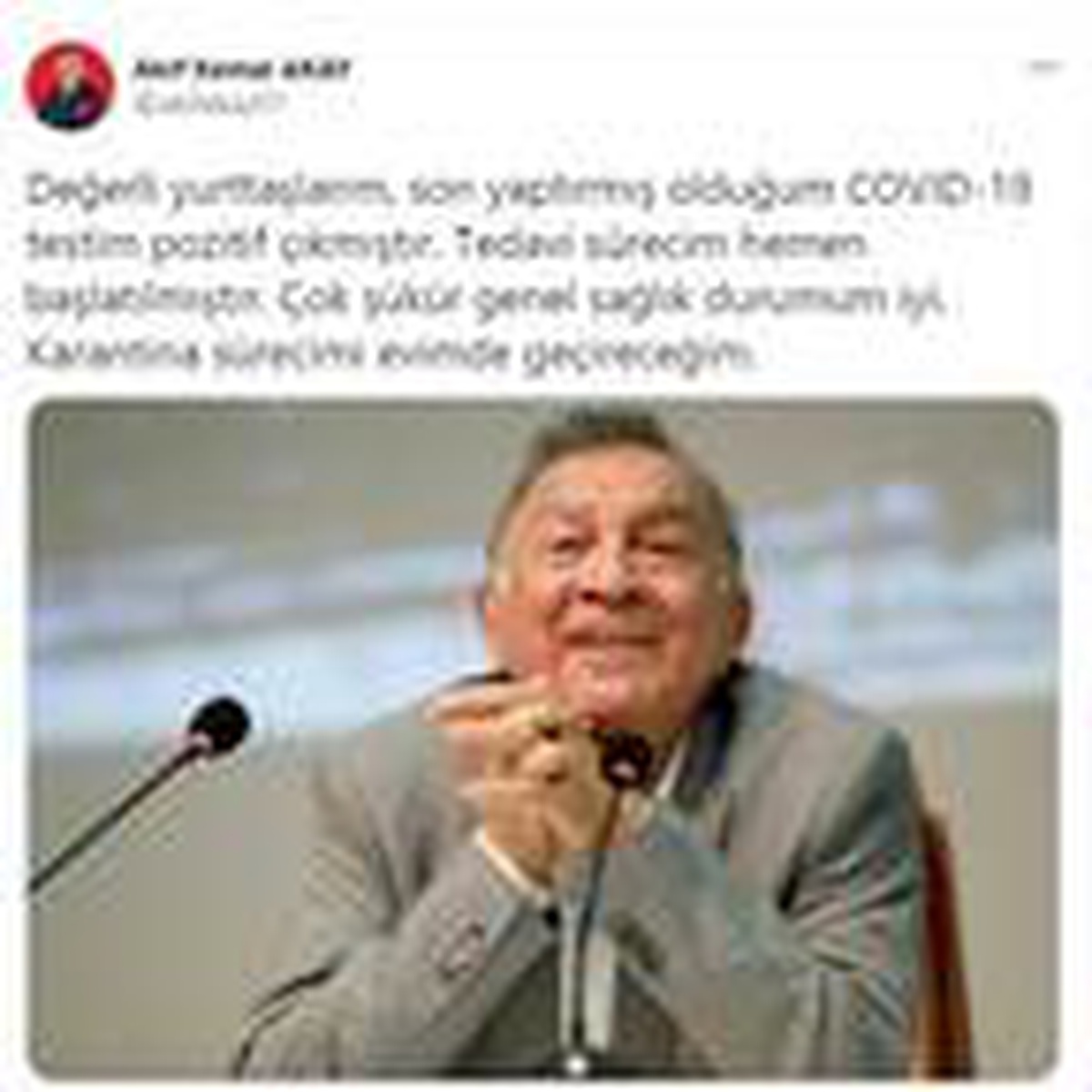 Testi pozitif çıkan başkan Akay vatandaşları uyardı
