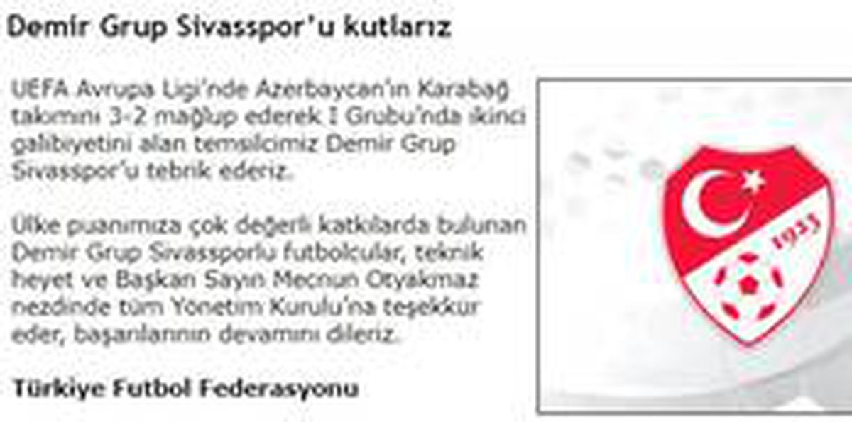 TFF\'den Sivasspor\'a kutlama