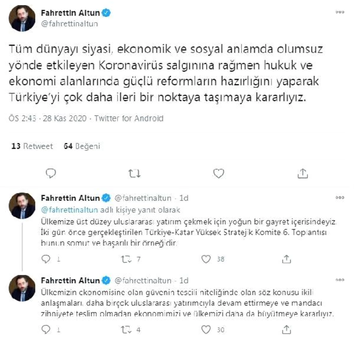 Cumhurbaşkanlığı İletişim Başkanı Altun\'dan Katar ile yapılan anlaşmalara ilişkin açıklama Açıklaması