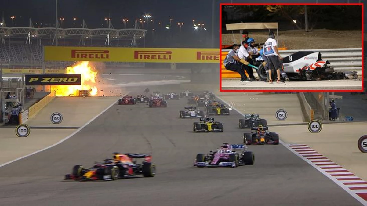 Formula 1\'de korkunç kaza! Romain Grosjean\'ın aracı ikiye bölündü