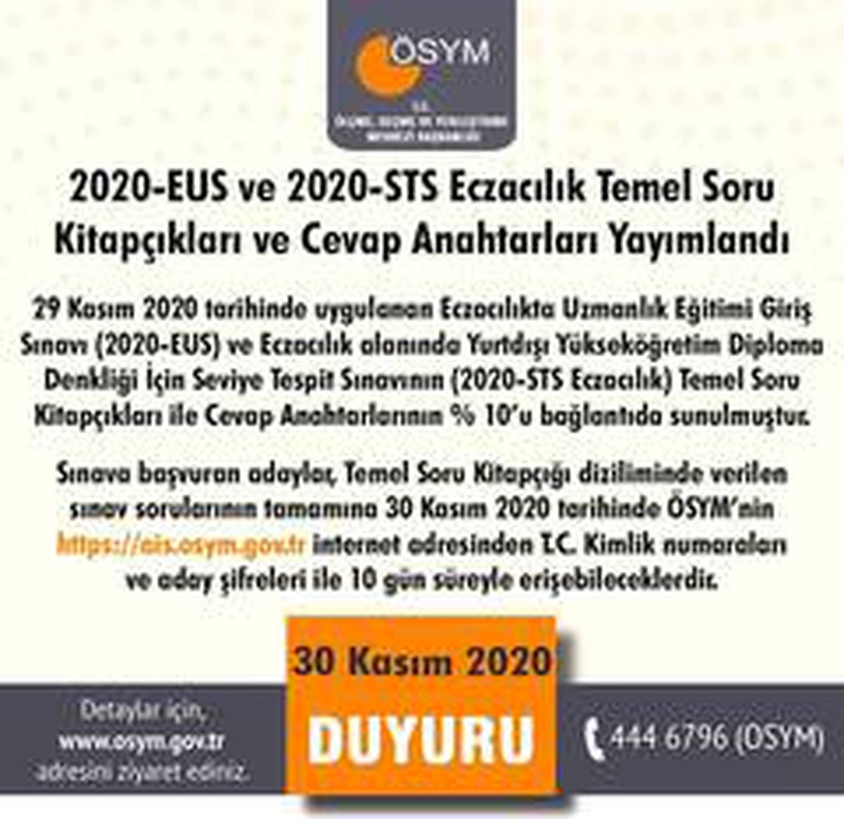 2020 EUS ve 2020 STS soru kitapçığı ve cevap anahtarı yayımlandı
