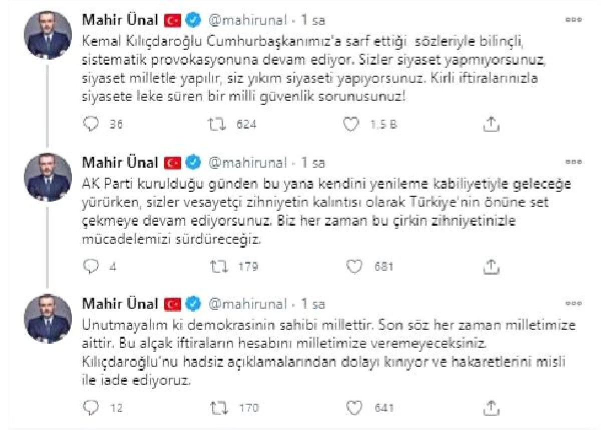AK Parti\'li Ünal\'dan Kılıçdaroğlu\'nun açıklamalarına tepki Açıklaması