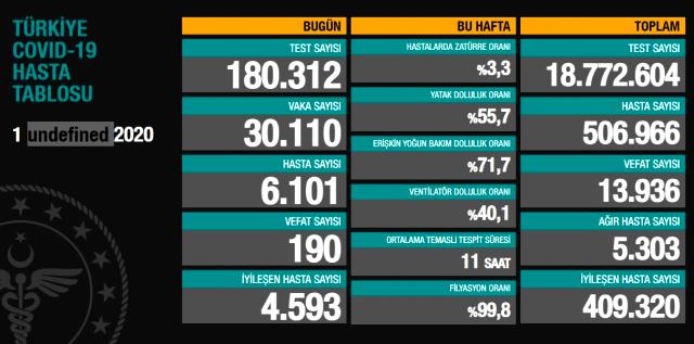 Son Dakika: Türkiye'de 1 Aralık günü koronavirüs nedeniyle 190 kişi vefat etti, 30 bin 110 yeni vaka tespit edildi