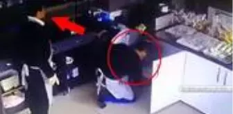 Pastane çalışanlarının kavgadan korkup dolaba saklandıkları anlar kamerada