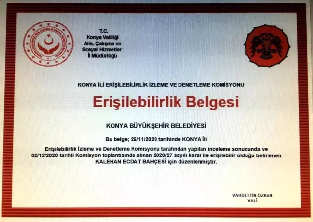 Ecdat Bahçesi ve yaya üst geçitlerine Erişilebilirlik Belgesi 