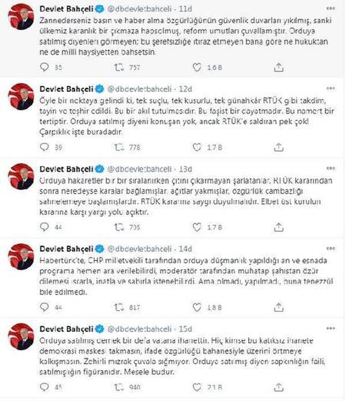 Bahçeli: "Orduya satılmış diyen sapkınlığın faili, satılmışlığın figüranıdır"