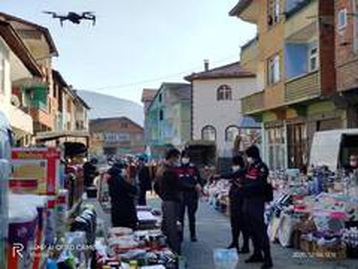 Jandarma ekiplerinden drone ile maske denetimi