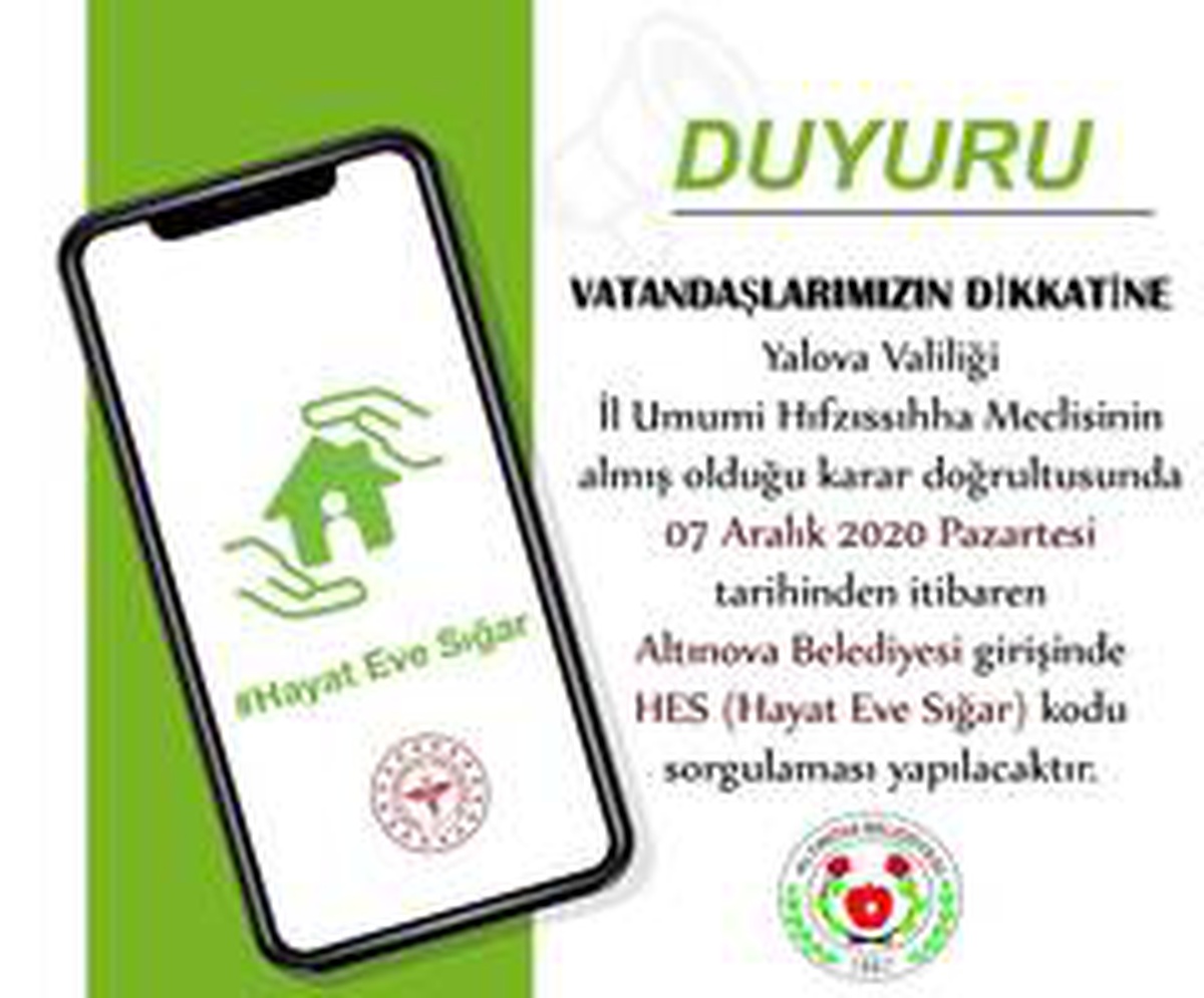 Altınova Belediyesi\'nde HES kodu uygulaması başlıyor