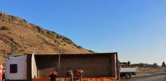 Kamyon devrildi; 15 ton mandalina yola saçıldı