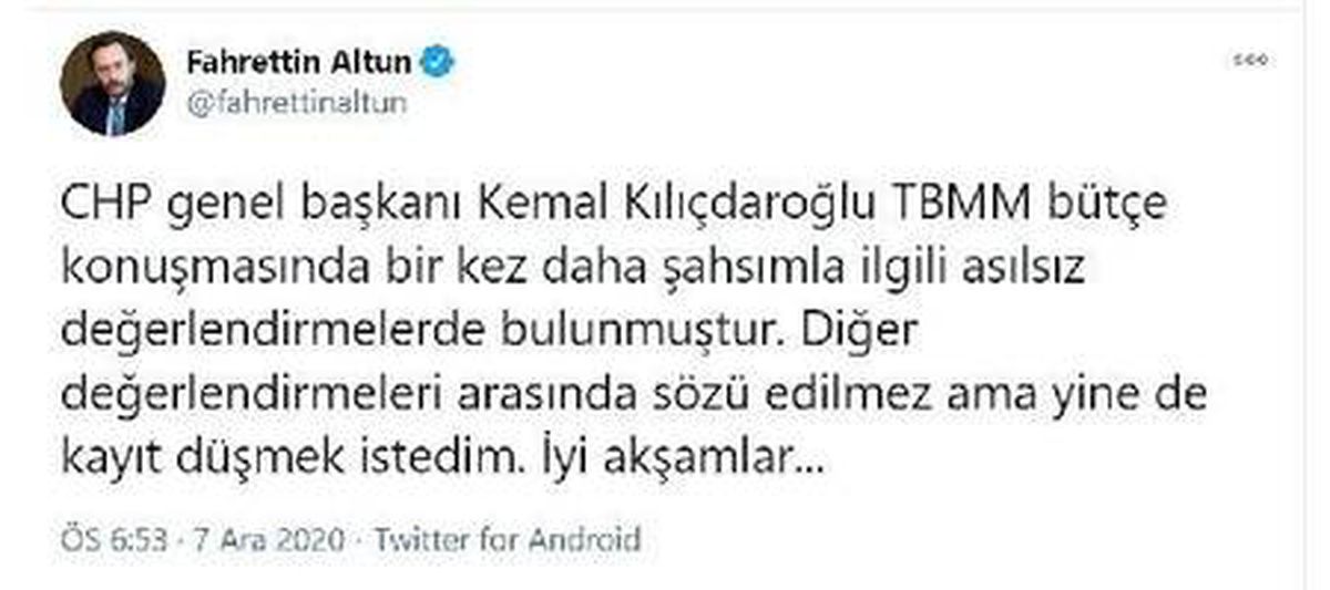 İletişim Başkanı Altun: Kılıçdaroğlu, şahsımla ilgili asılsız değerlendirmelerde bulunmuştur