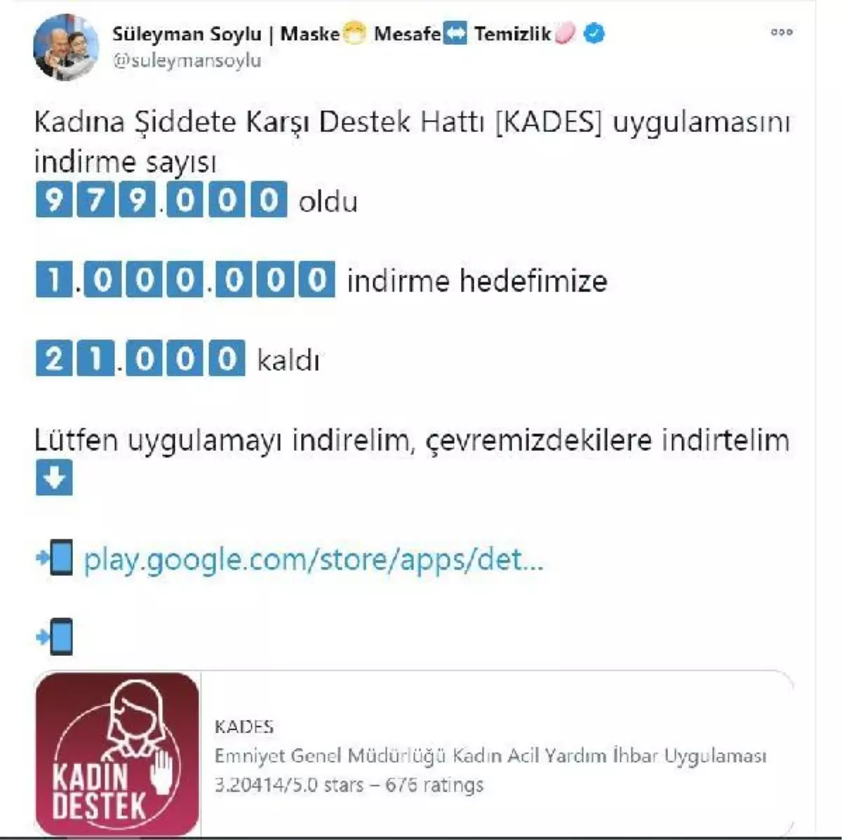 KADES uygulamasını 979 bin kişi indirdi