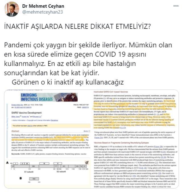 Prof. Dr. Mehmet Ceyhan, Çin'den gelecek aşının arkasındaki tehlike dikkat çekti