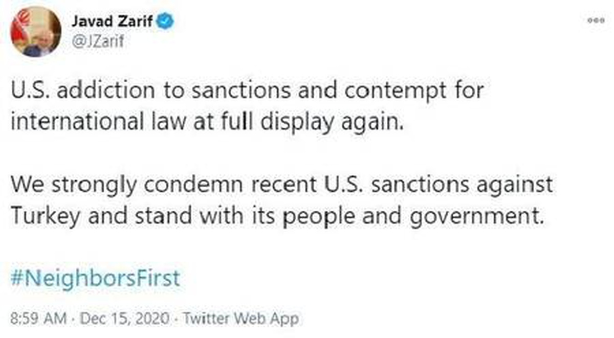 Son dakika... İran Dışişleri Bakanı Zarif, ABD\'nin Türkiye\'ye yaptırım kararını kınadı