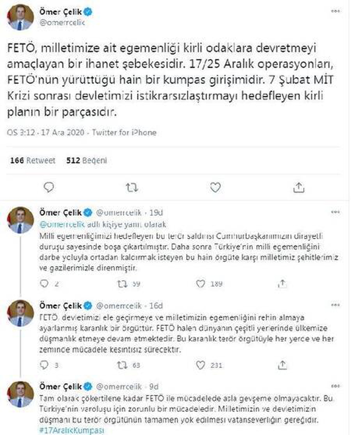 AK Parti\'li Çelik: FETÖ ile mücadelede asla gevşeme olmayacak