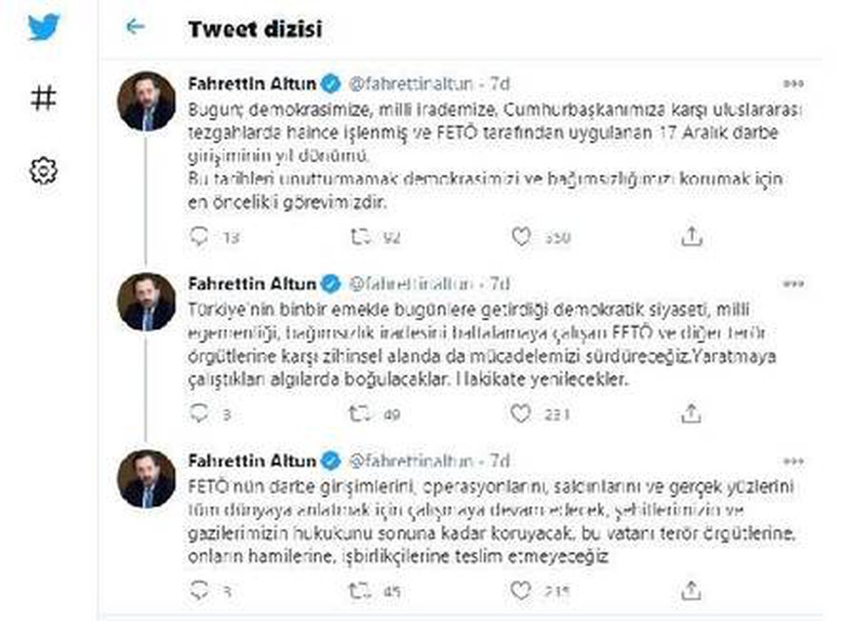 Son dakika politika: İletişim Başkanı Altun\'dan FETÖ\'nün 17 Aralık darbe girişiminin yıl dönümü açıklaması Açıklaması