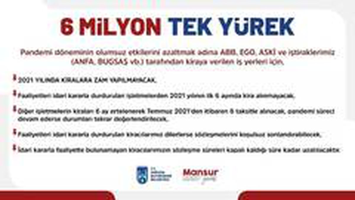 Ankara Büyükşehir Belediyesinden kiracı işletmelere 2021\'de zam yok