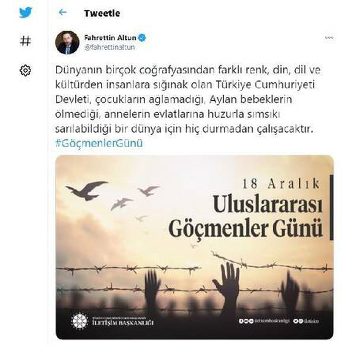 İletişim Başkanı Altun\'dan \'Göçmenler Günü\' mesajı