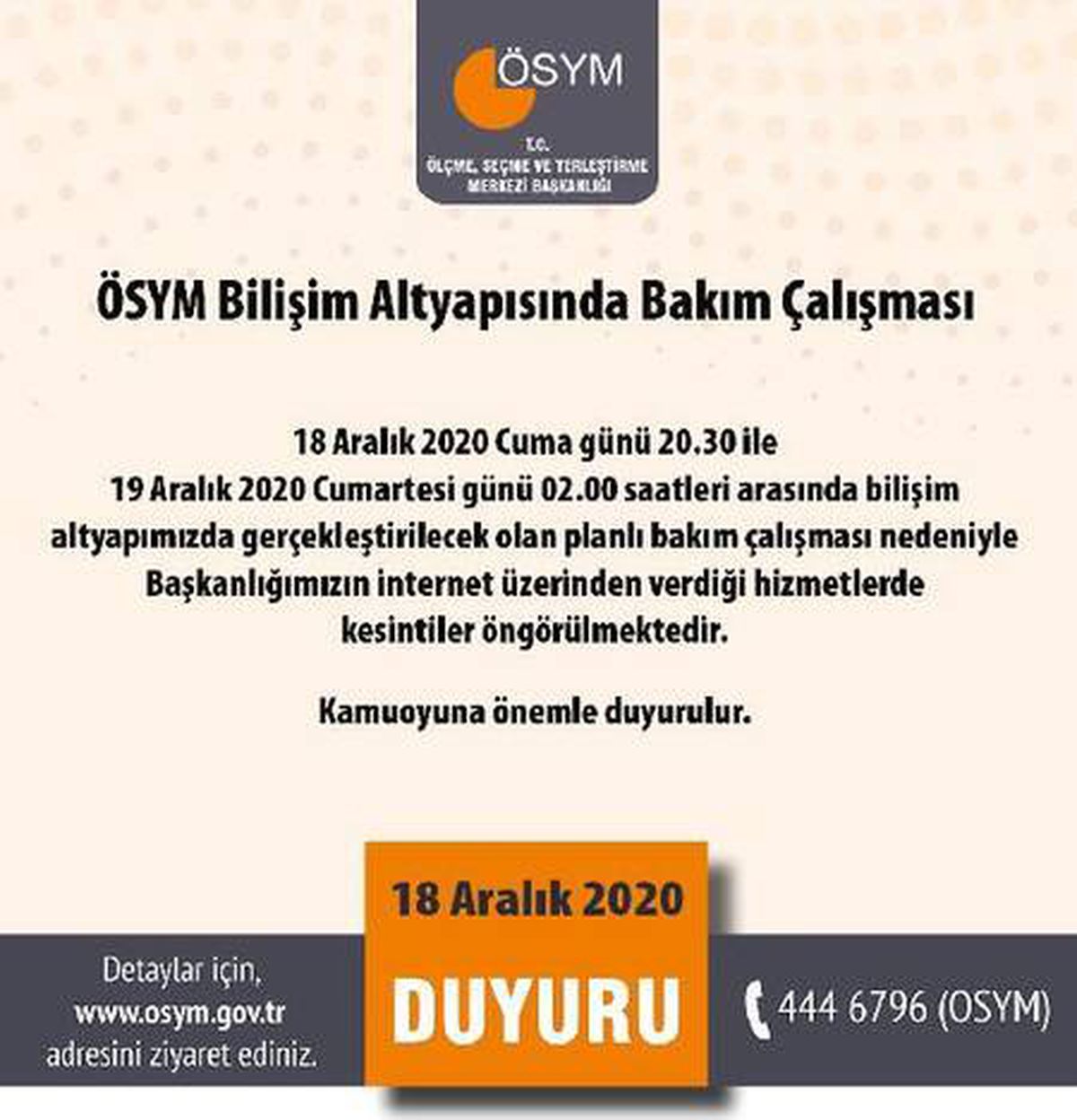 ÖSYM\'den internet kesintisi duyurusu