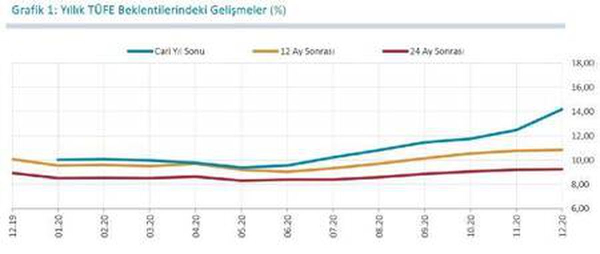 TCMB-Yıl sonu TÜFE beklentisi yüzde 14.18\'e yükseldi