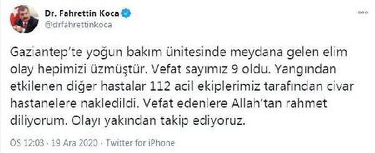 Son dakika... Bakan Koca: Gaziantep\'te özel hastanedeki patlamada vefat sayımız 9 oldu