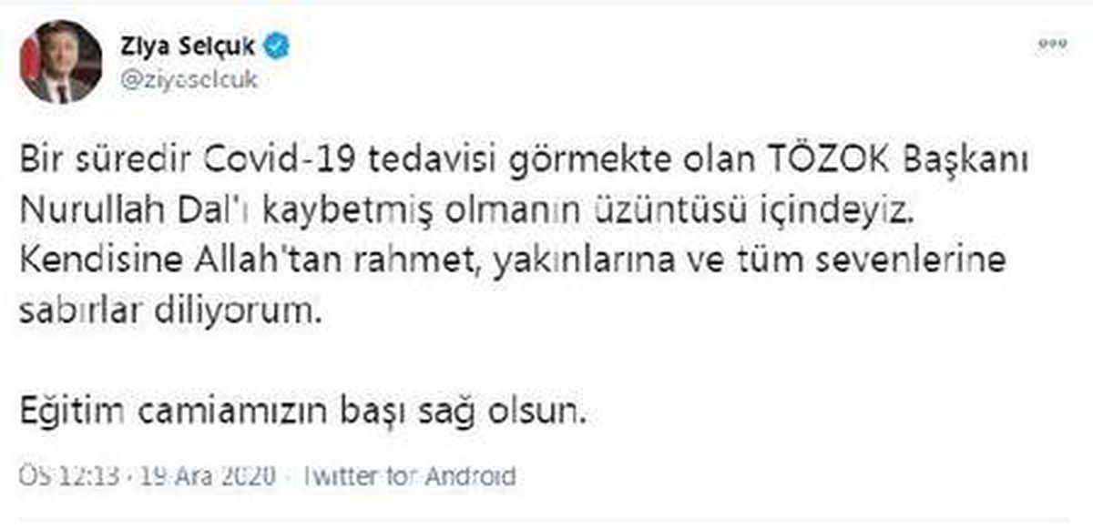 TÖZOK Başkanı Nurullah Dal, koronavirüsten hayatını kaybetti