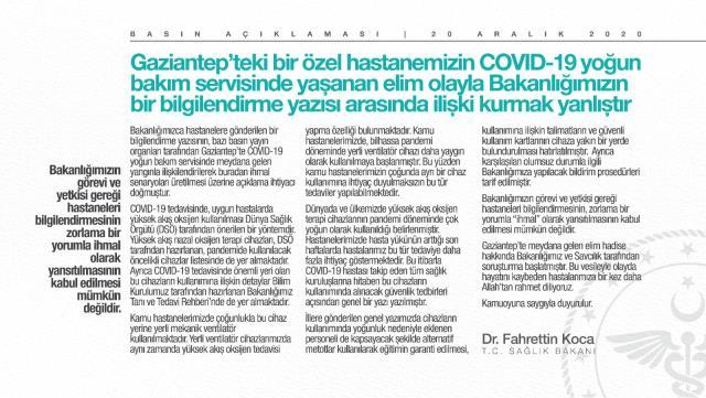 Son Dakika! Bakan Koca'dan yoğun bakım servisindeki patlamaya ilişkin açıklama: İhmal iddiaları kabul edilemez