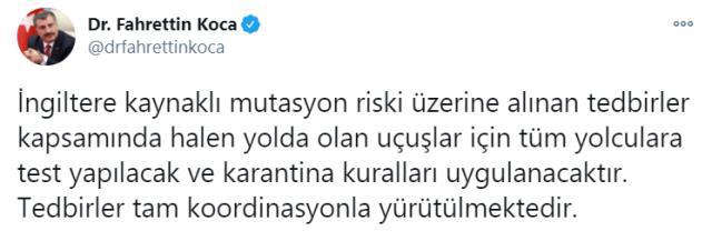 Türkiye; İngiltere, Danimarka, Hollanda ve Güney Afrika'dan yapılan uçuşları geçici olarak durdurma kararı aldı