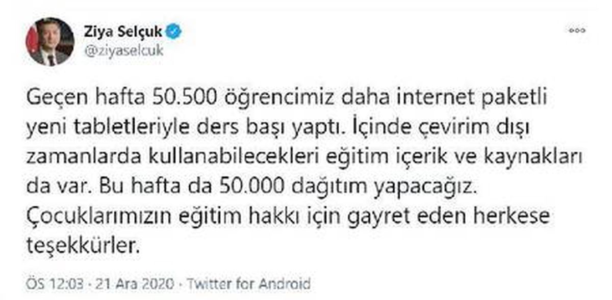 Son Dakika | Bakan Selçuk: Bu hafta da 50 bin tablet dağıtacağız