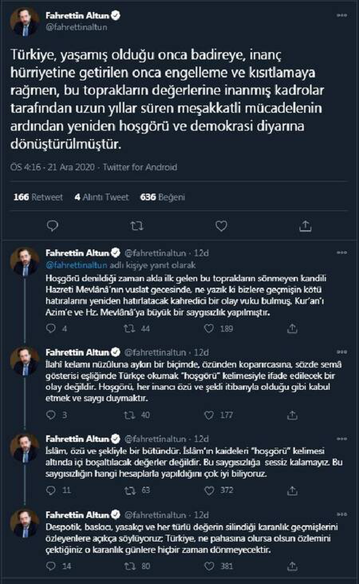 Cumhurbaşkanlığı İletişim Başkanı Altun, İBB\'nin Şebiarus Töreni\'nde Kur\'an-ı Kerim\'in Türkçe okunmasına tepki gösterdi Açıklaması