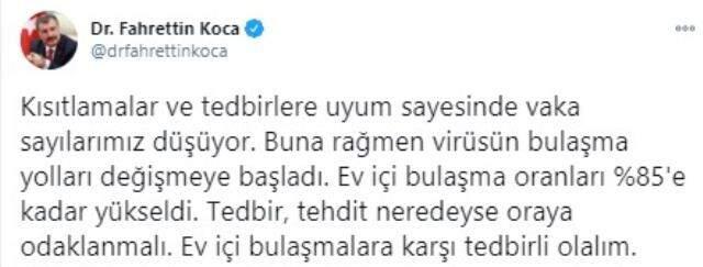 Son Dakika: Sağlık Bakanı Koca uyardı: Koronavirüsün ev için bulaşma oranı yüzde 85