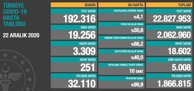 Son Dakika: Türkiye'de 22 Aralık günü koronavirüs nedeniyle 251 kişi vefat etti, 19 bin 256 yeni vaka tespit edildi