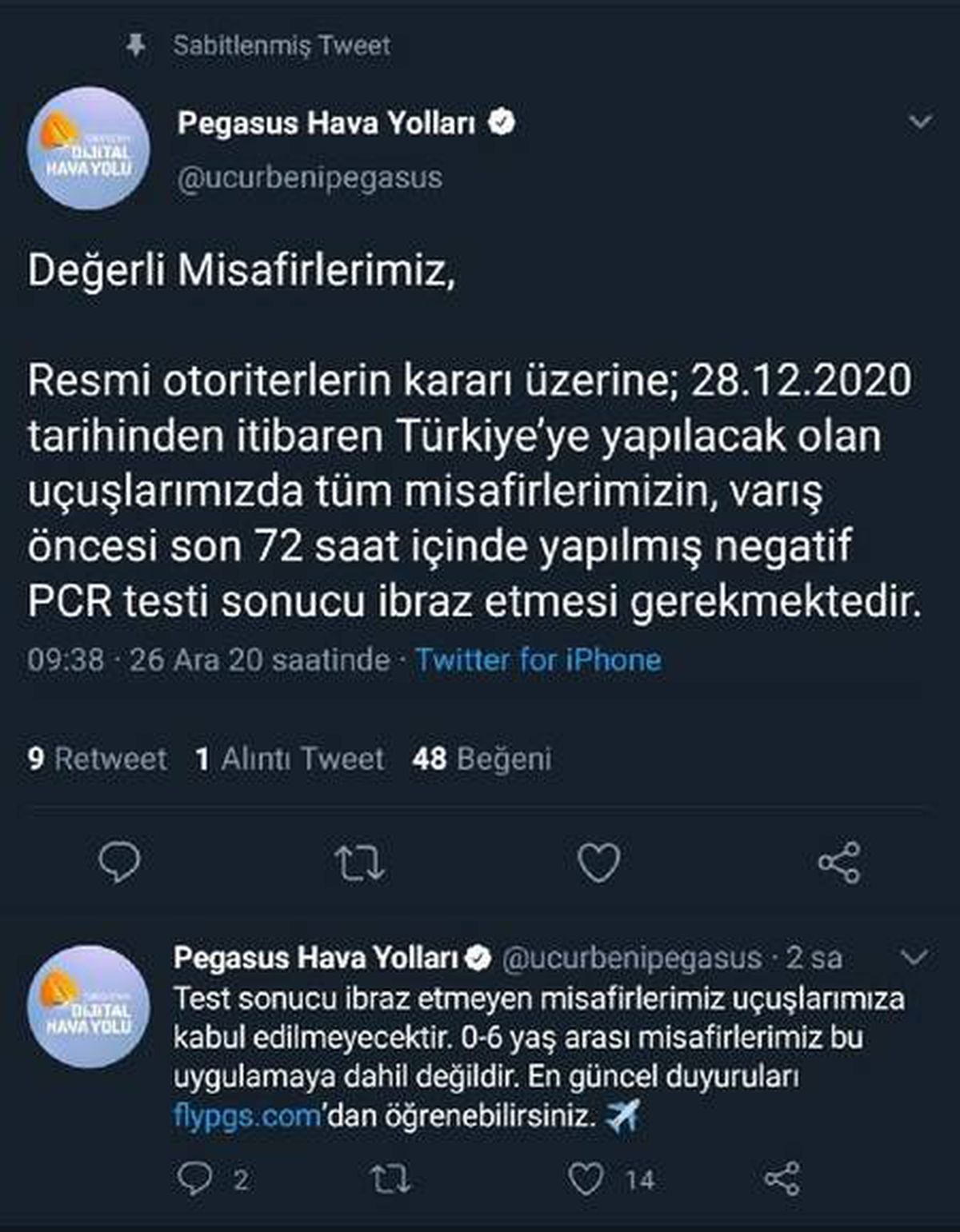 Pegasus Havayolları\'ndan yolcularına önemli hatırlatma