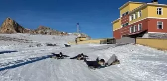 Son dakika haberi! Van'da çocukların tahta kızakla kayak keyfi