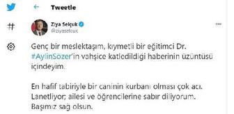Milli Eğitim Bakanı Selçuk, öğretim görevlisi Aylin Sözer'in öldürülmesini lanetledi Açıklaması