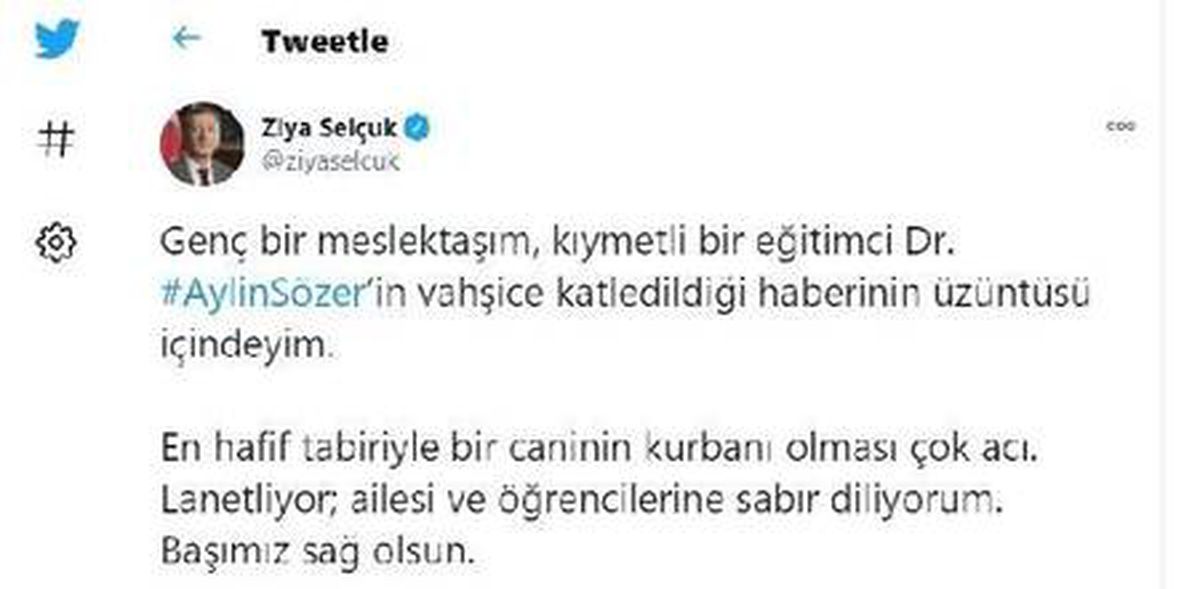 Milli Eğitim Bakanı Selçuk, öğretim görevlisi Aylin Sözer'in öldürülmesini lanetledi Açıklaması