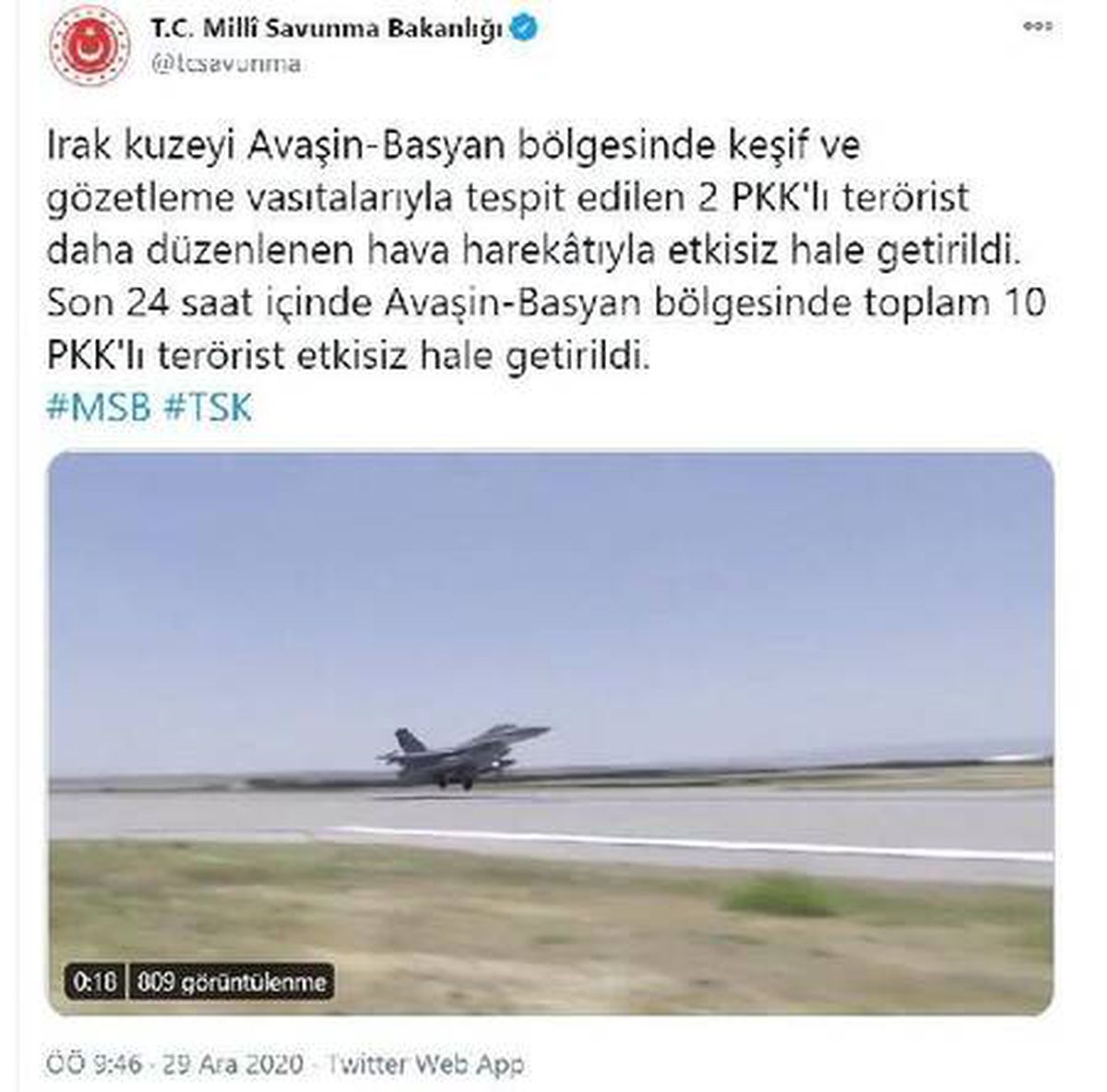 Irak\'ın kuzeyinde PKK\'lı 2 terörist etkisiz hale getirildi