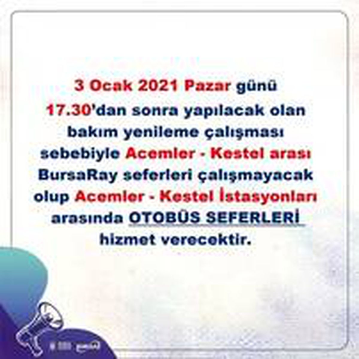 Pazar günü Bursaray kullanacaklar dikkat