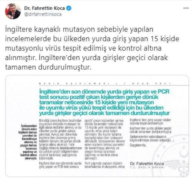 Koronavirüsün mutasyona uğramış yeni türüne yakalanan hastalardan biri Balıkesir'de karantinaya alındı