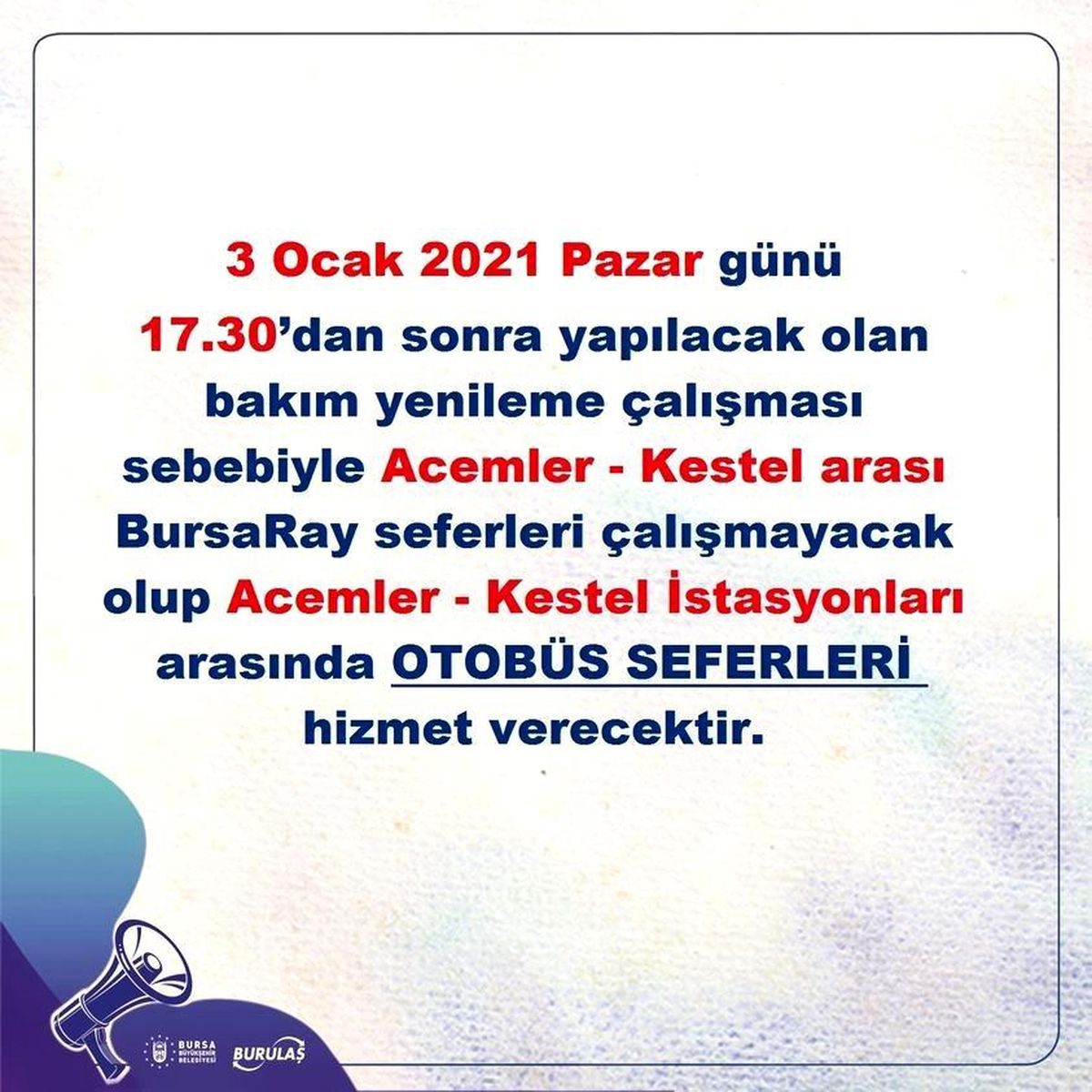 Pazar günü Bursaray kullanacaklar dikkat