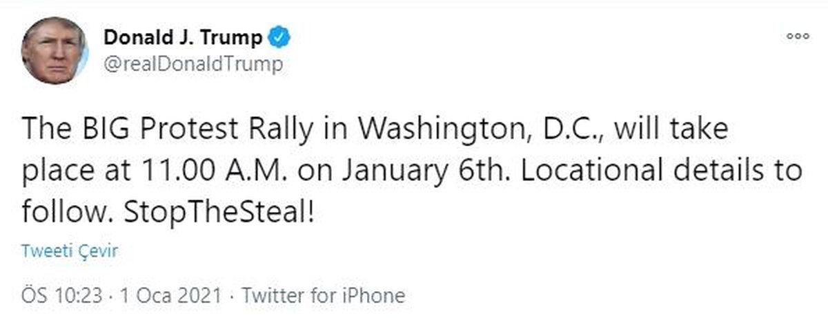 Trump, 6 Ocak\'ta büyük protesto mitingi düzenleyecek