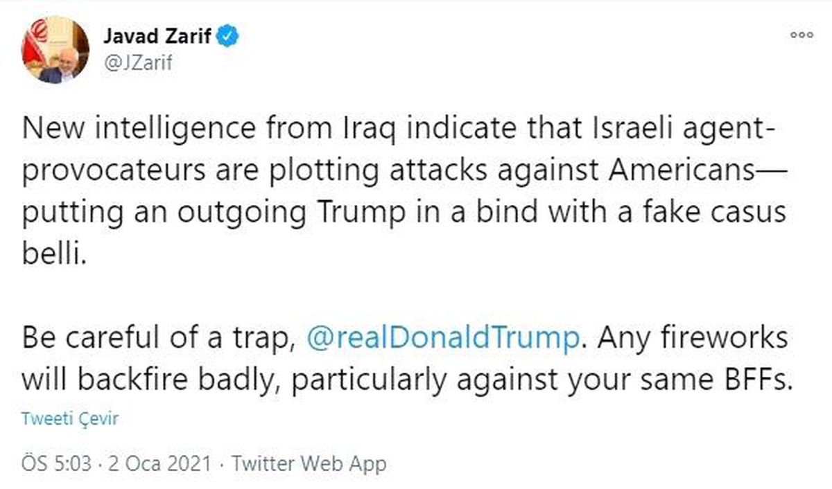İran\'dan Trump\'a "İsrailli provokatör ajanlar saldırı planlıyor" uyarısı