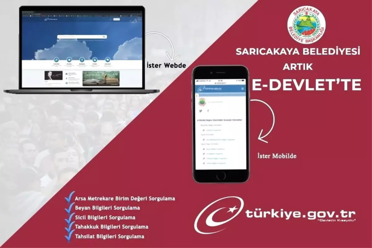 Sarıcakaya Belediyesi \'e-Devlet kapısında