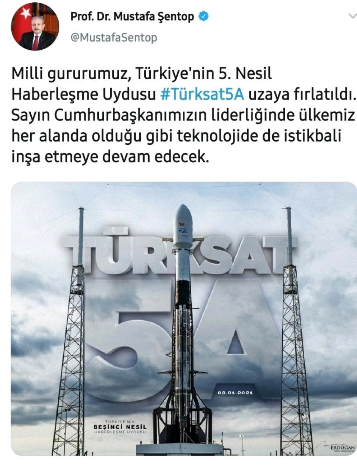 TBMM Başkanı Şentop\'tan Türksat 5A paylaşımı