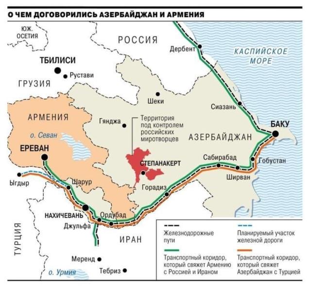 Rus basını tarihi Dağlık Karabağ haritasını yayınladı! Azerbaycan ile Türkiye doğrudan birbirine bağlanıyor