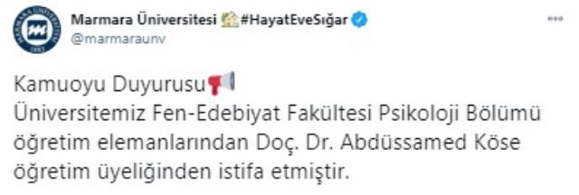 ABD'de çocuk istismarından tutuklandığı iddia edilen Doç. Dr. Abdüssamed Köse, Marmara Üniversitesi'nden istifa etti