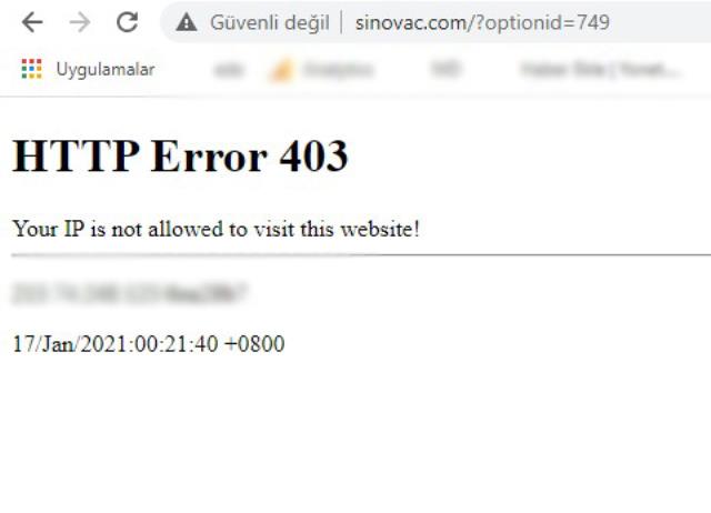 Korona aşısı aldığımız Sinovac'ın sitesine Türkiye'den erişilemiyor