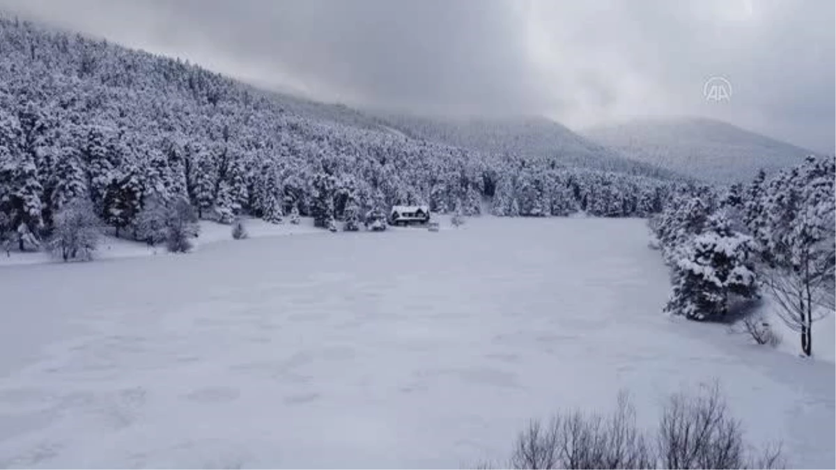 Gölcük Tabiat Parkı\'ndaki gölün yüzeyi buz tuttu