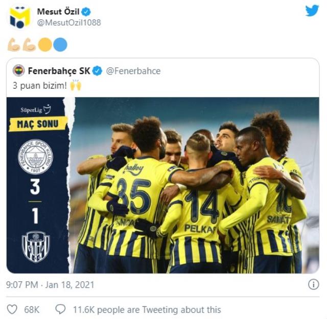 Mesut Özil, Fenerbahçe'yi sosyal medyadan tebrik etti