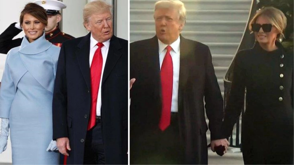 Beyaz Saray\'a veda eden Melania Trump\'ın simsiyah giyinmesi dikkat çekti