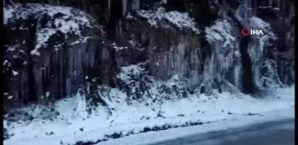 Ordu'da 'donduran' görüntü...Dere dondu, kayalıklardan akan sular buz kütlelerine dönüştü